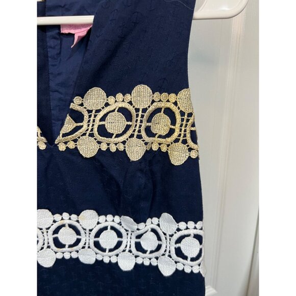 Lilly Pulitzer Navy & White Dress With Gold Embroidered Stripes Size 6 - Picture 3 of 13